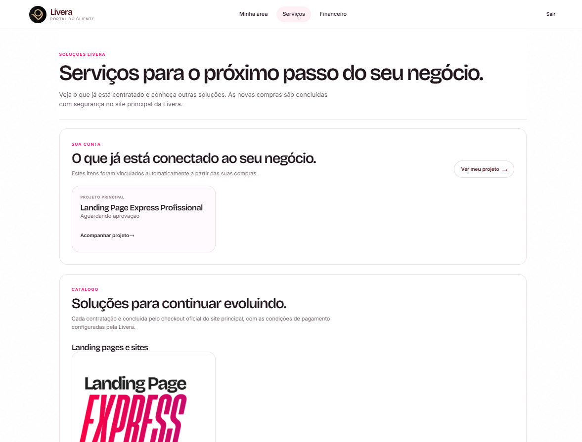 Tela de serviços disponíveis no Portal da Livera